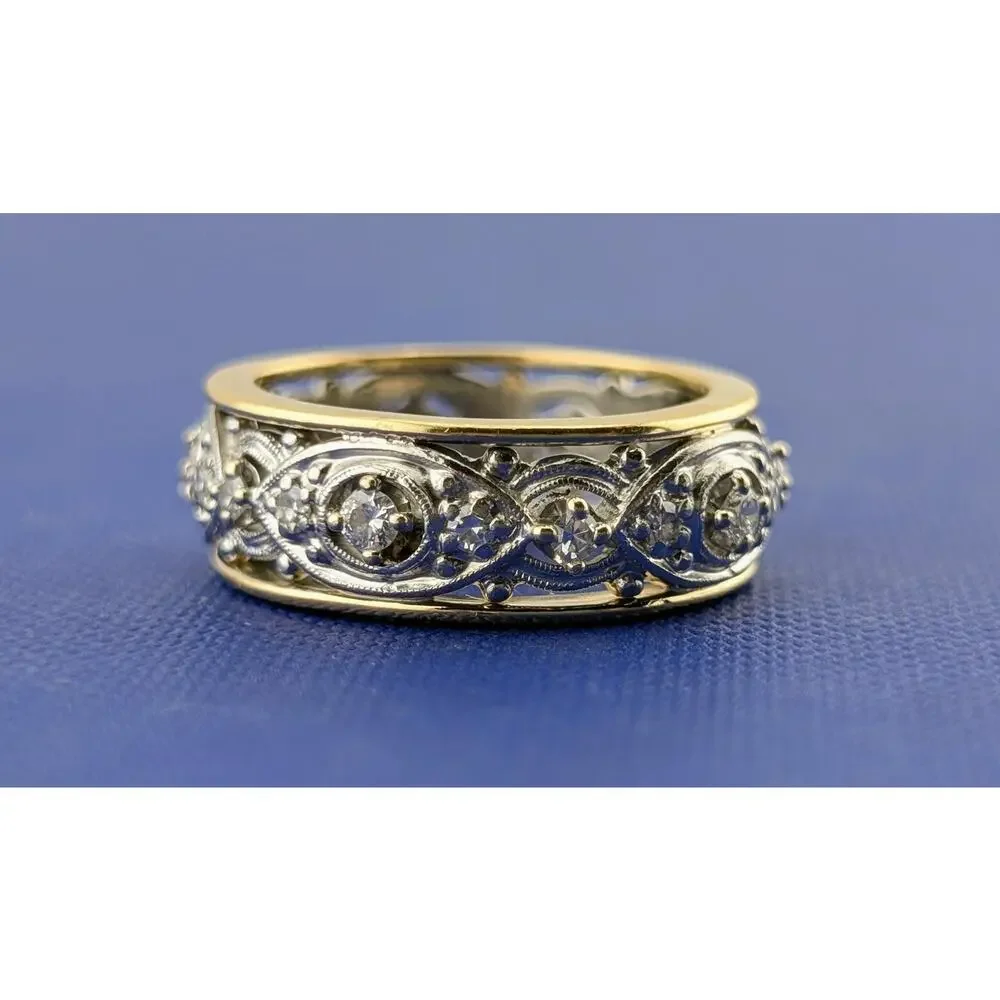 14kt YG, Plat, Diamond Filigree Ring- 6.2g